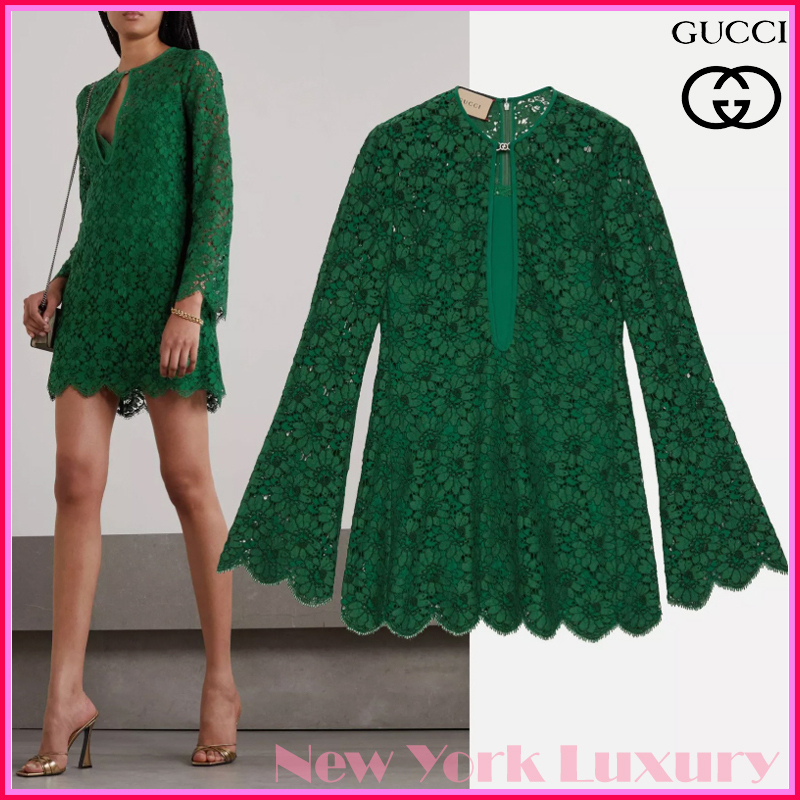 GUCCI★素敵！LONG SLEEVE GREEN FLORAL LACE DRESS