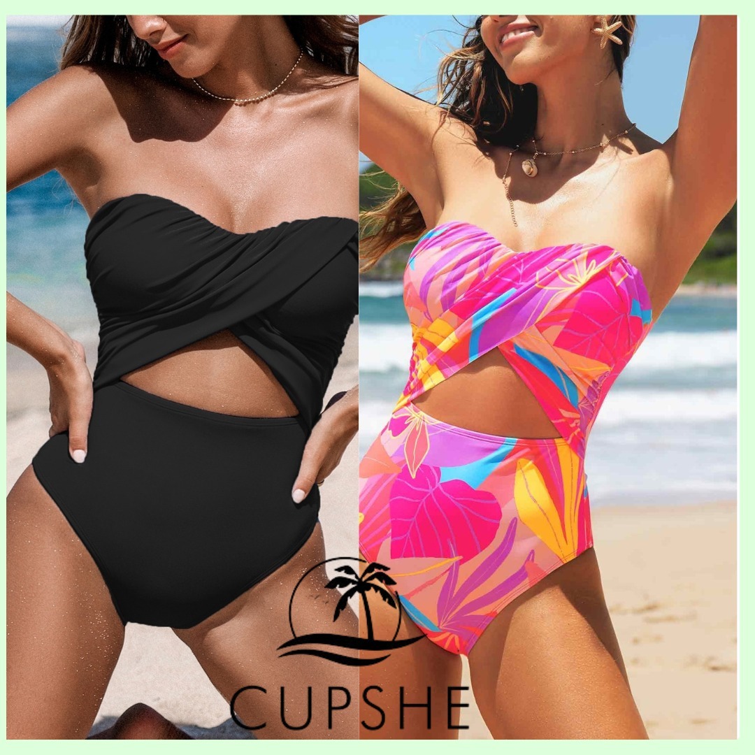 CUPSHE* 2way バンドゥ ブラック ワンピース水着 黒