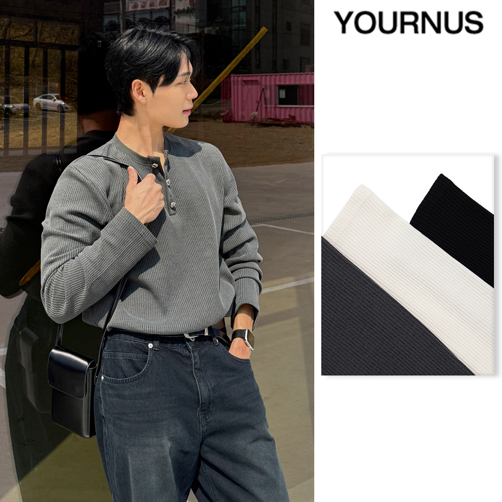 【YOURNUS】Chrome Henley Neck Long Sleeve