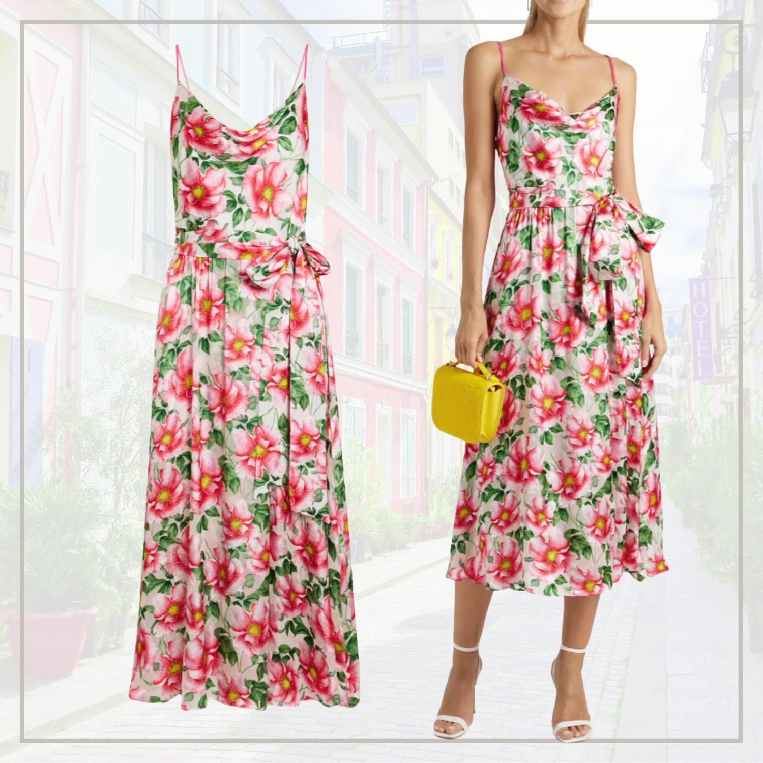 【完売必至】ALICE+OLIVIA 花柄 ドレープ入り ミディワンピース
