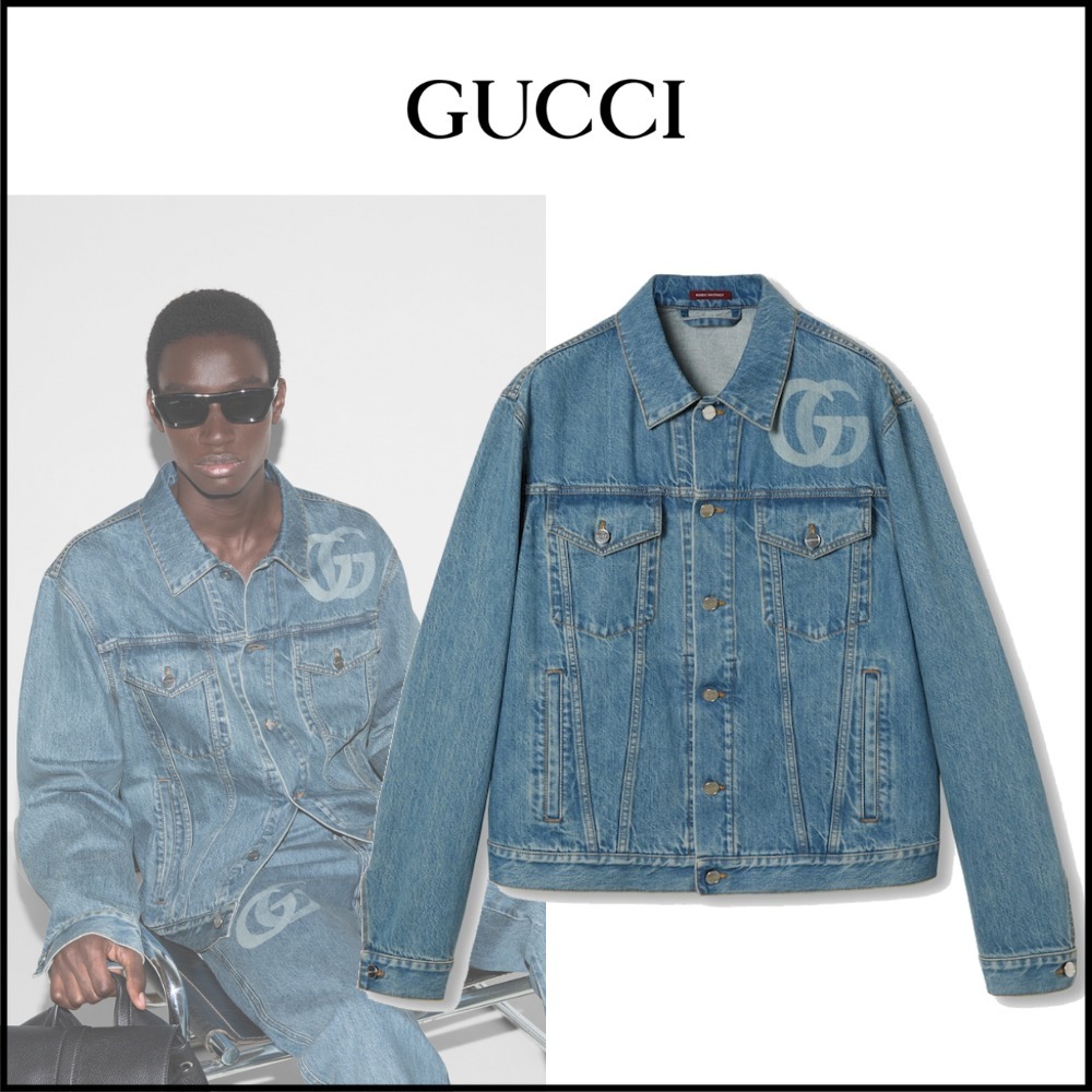 25SS グッチ レーザー ダブルG デニム ジャケット メンズ 長袖