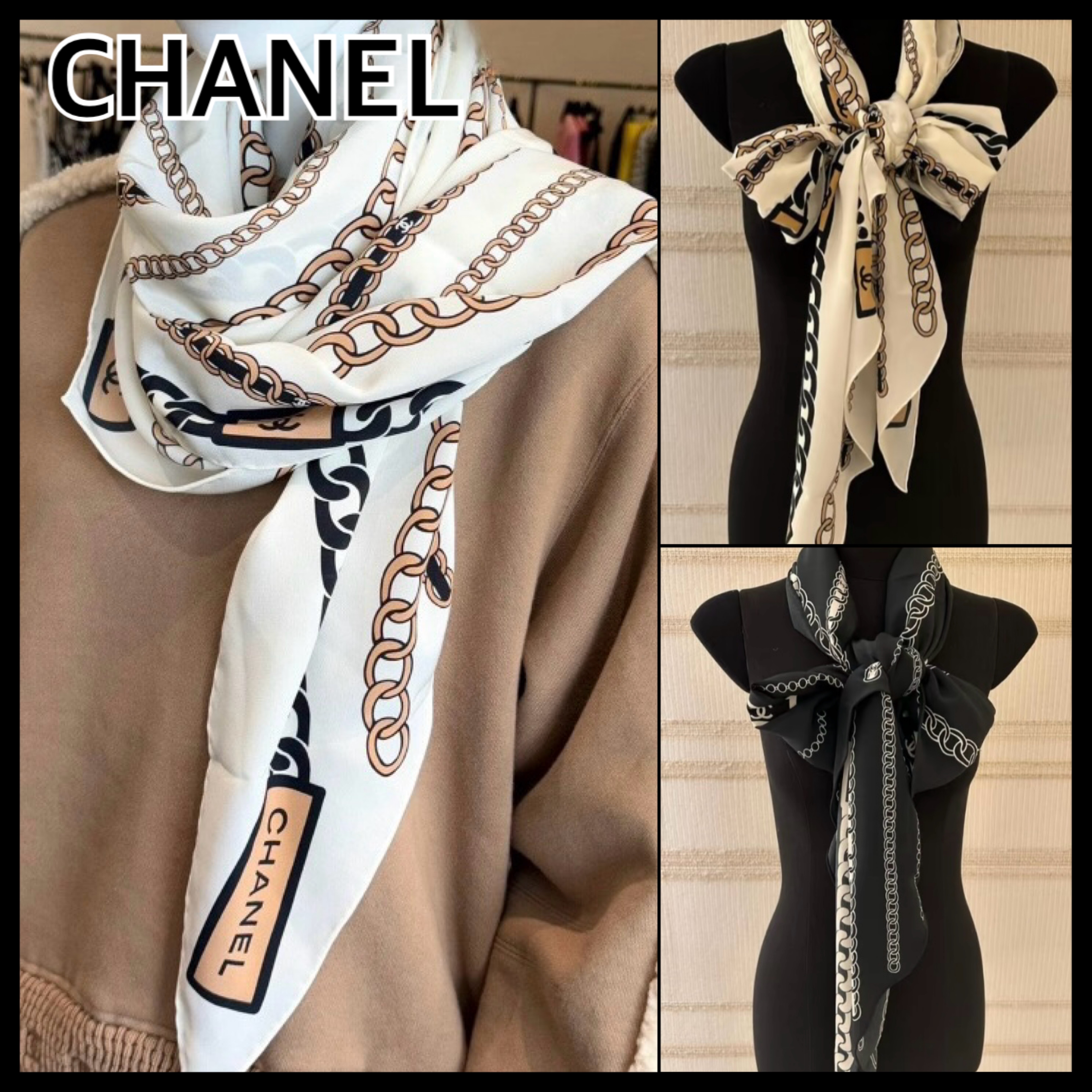 ポーチ付き☆アレンジ自在【CHANEL】25S チェーン柄 スカーフ