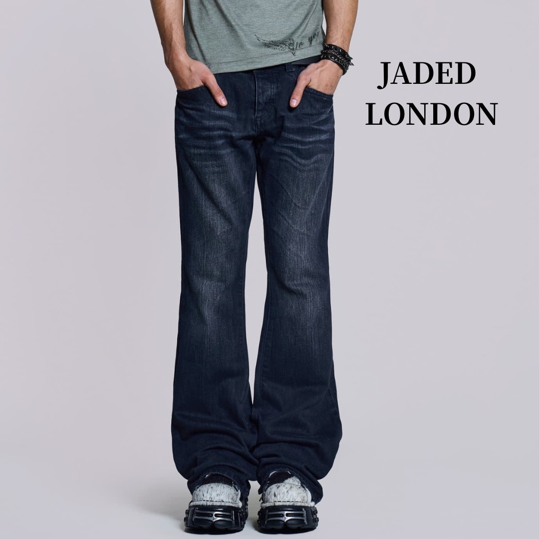 関税送料込【JADED LONDON】Indigo Creased Drift Flared Jeans