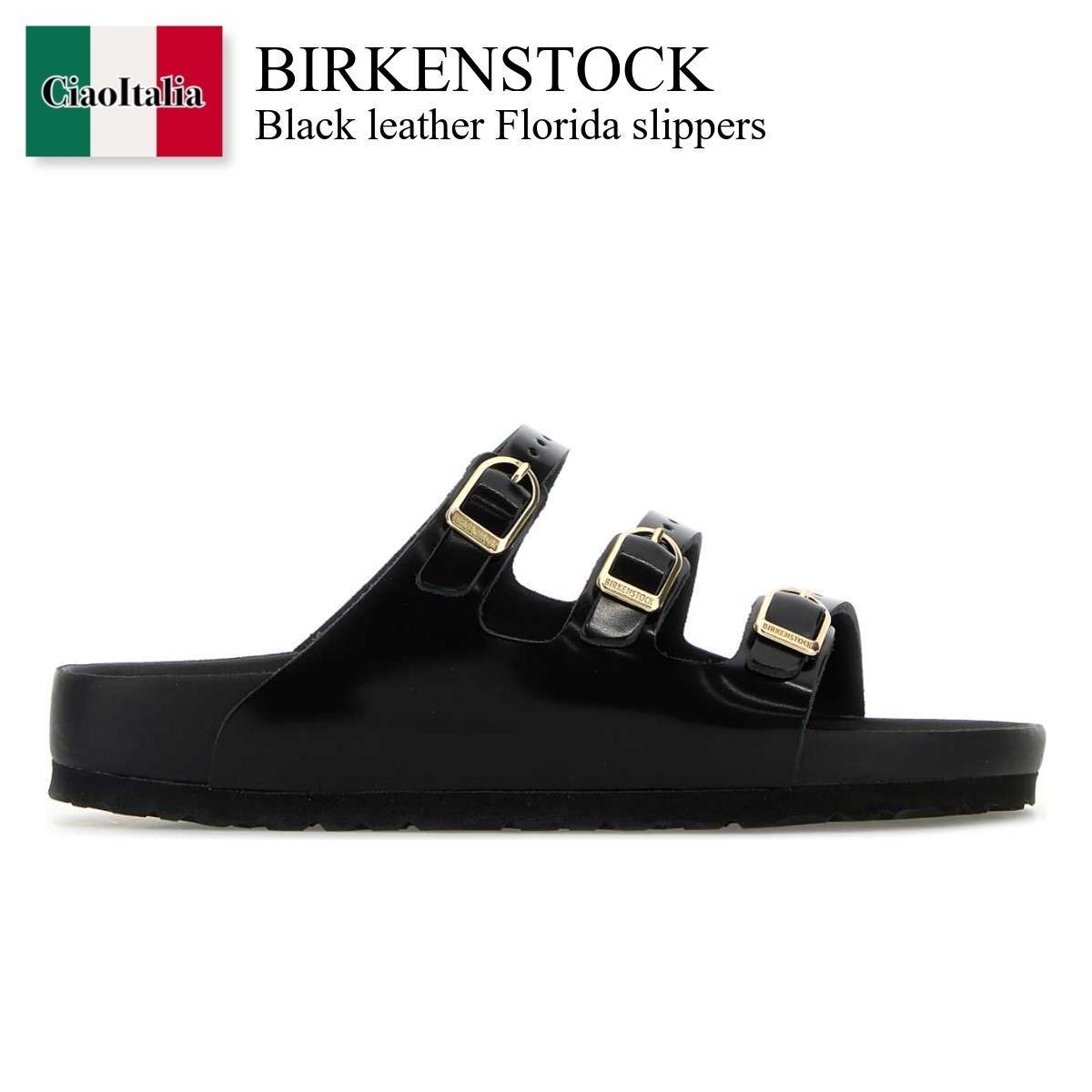 サンダル・ミュール Birkenstock Black Leather Florida Slippers