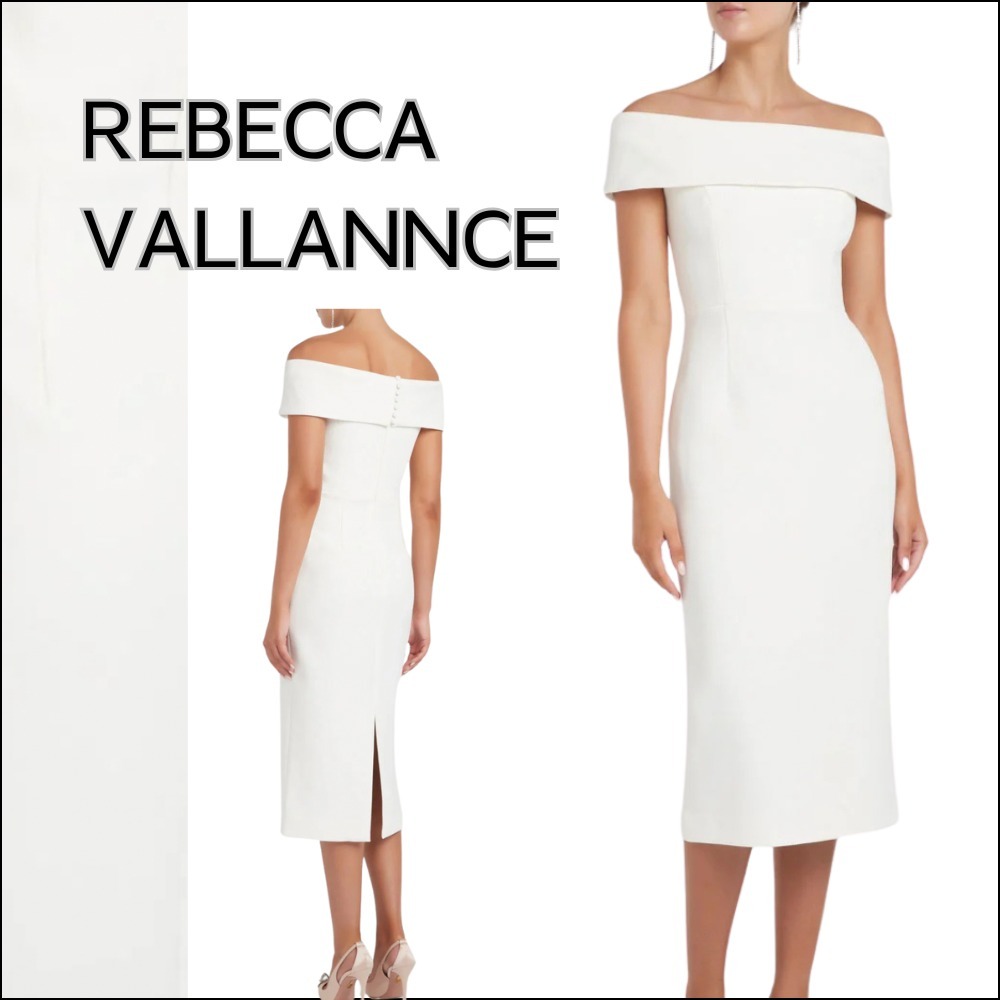 【REBECCA VALLANCE】ミディ ドレス オフショルダー ホワイト