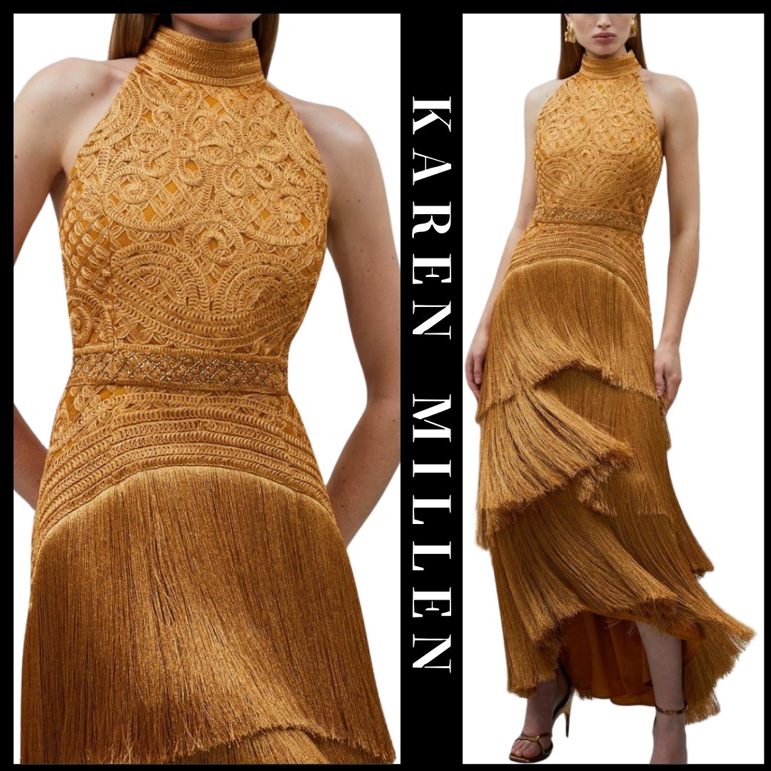 KAREN MILLEN 日本未入荷 フリンジ ビーズ マキシドレス