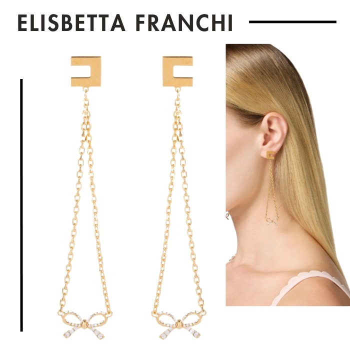 ELISABETTA FRANCHI●ストラス煌めくリボンモチーフロングピアス