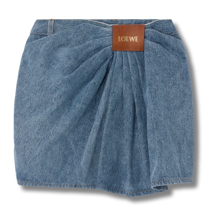 LOEWE】 デニム ミニスカート レザートリム ドレープ入り (LOEWE