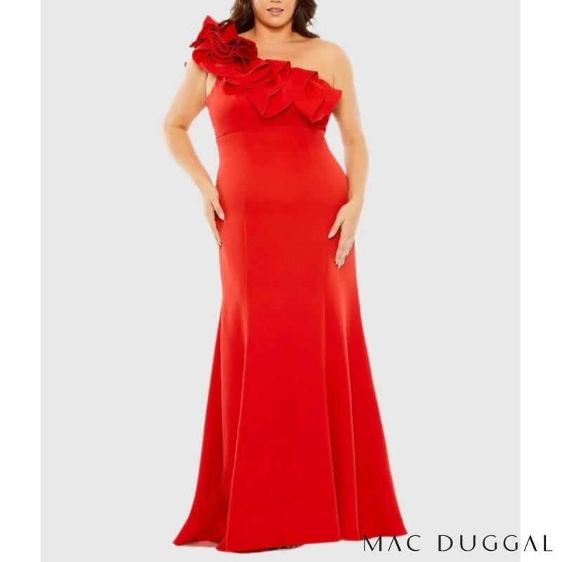 MAC DUGGAL 豪華 ローズ付き ワンショルダー ロングドレス 赤
