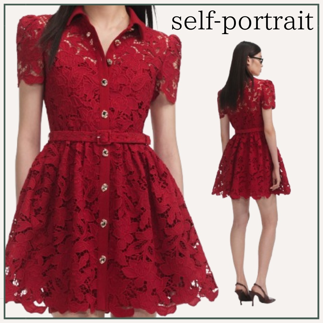 【クラシカル】self-portrait / バーガンディレース ミニドレス