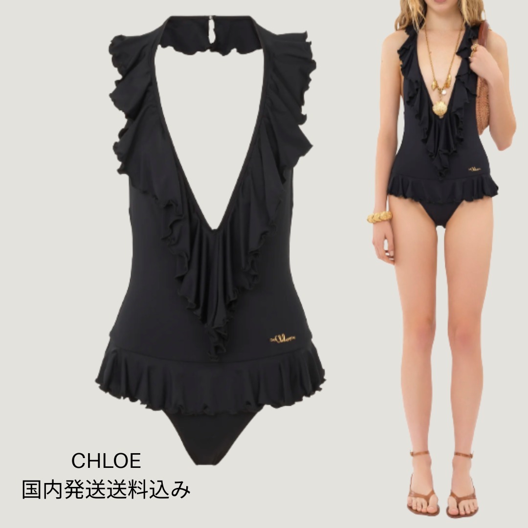 国内発送関込み CHLOE Vネック フリルワンピース スイムスーツ