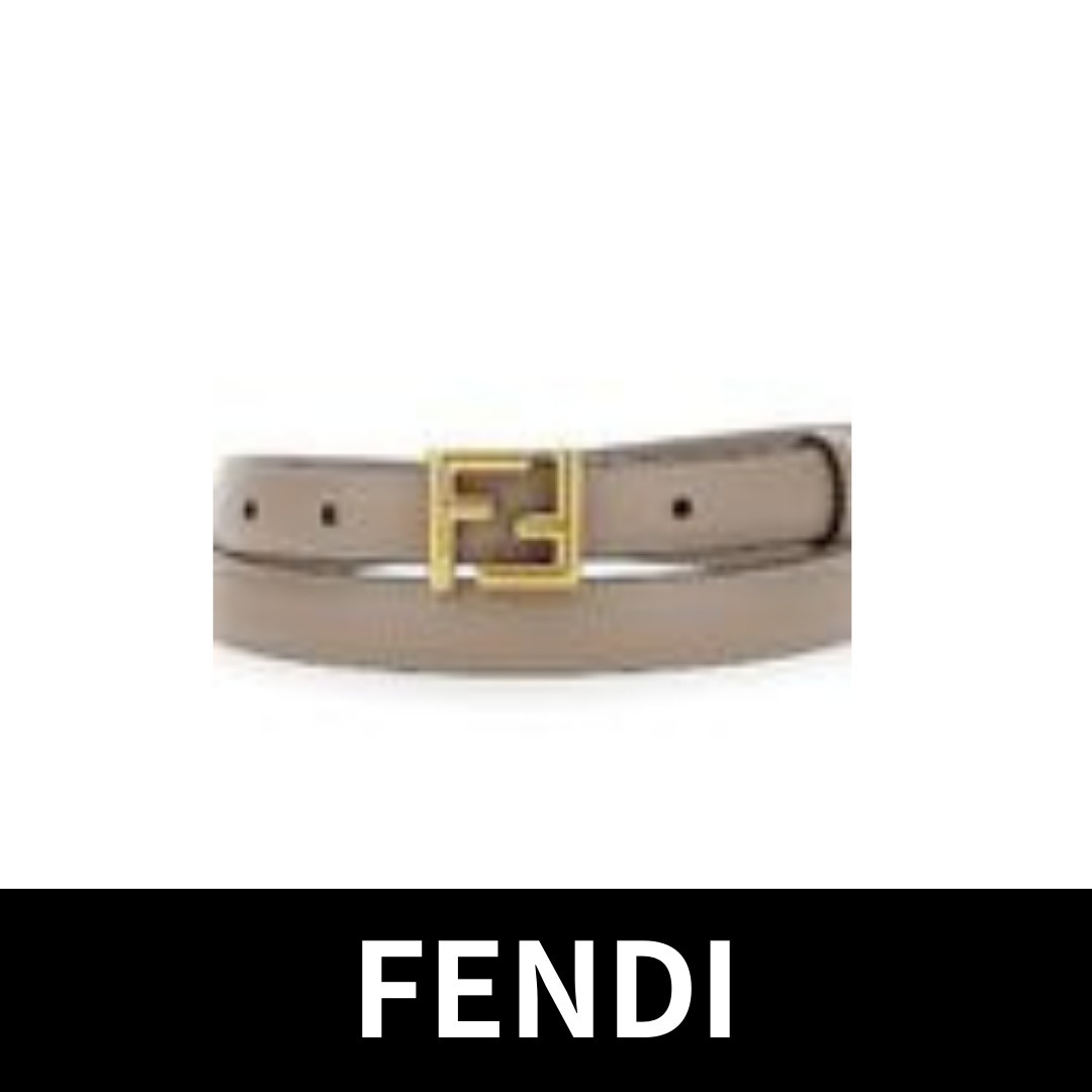 FENDI メタリック FF バックル・レザー・ベルト（ベージュ）