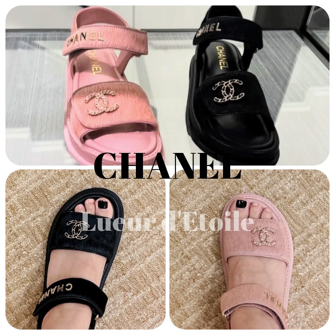 【カジュアルコーデに♡】CHANEL サンダル ピンク ブラック