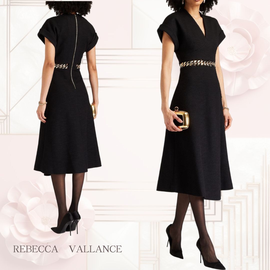 【REBECCA VALLANCE 】チェーン付き♪ツイードミディワンピース