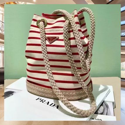 直営店買付☆PRADA☆ストライプ ラフィア トートバッグ SMALL