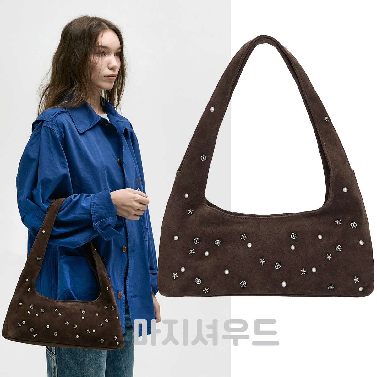[Margesherwood] / ☆ HALTER HOBO / choco brown studded suede