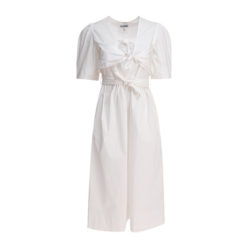 ワンピース Ganni Washed Stretch Cotton Tie Strap Midi Dress