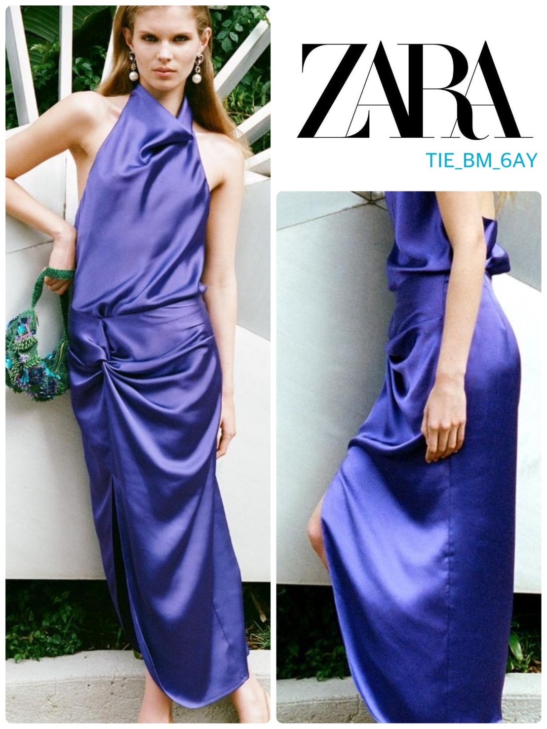 スペイン発送 ZARA ノット付きサテンミディスカート カジュアル