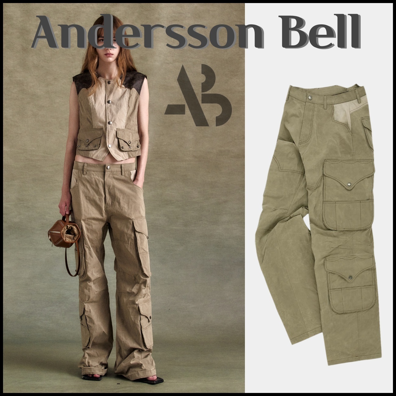 [Andersson Bell] WAXED UTILITY POCKET CARGO PANTS★韓国人気