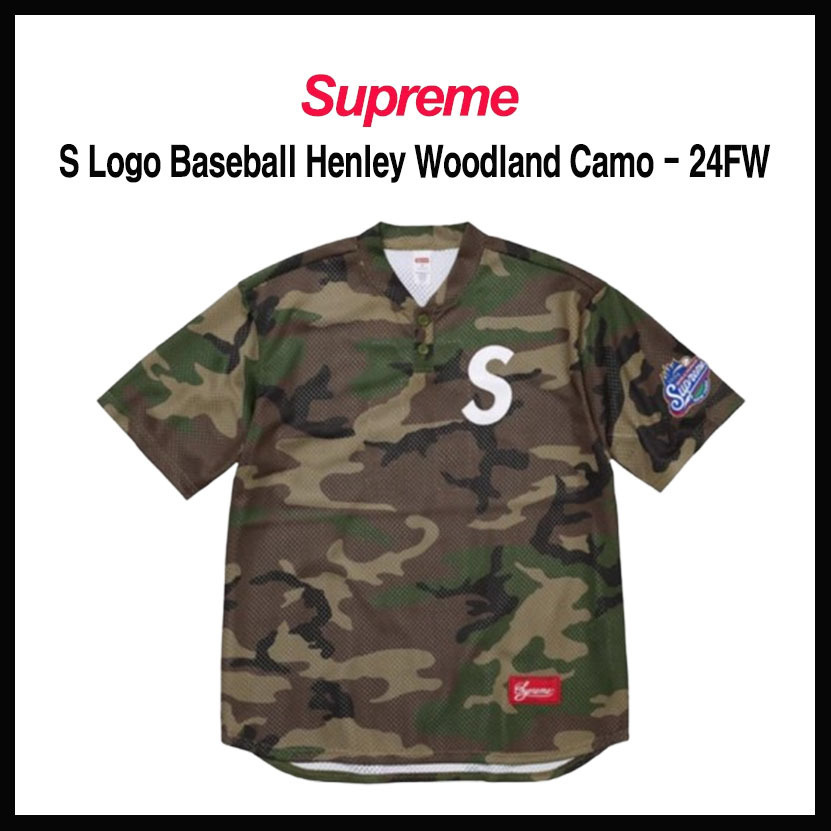 【SUPREME】S LOGO BASEBALL HENLEY WOODLAND CAMO - 24FW