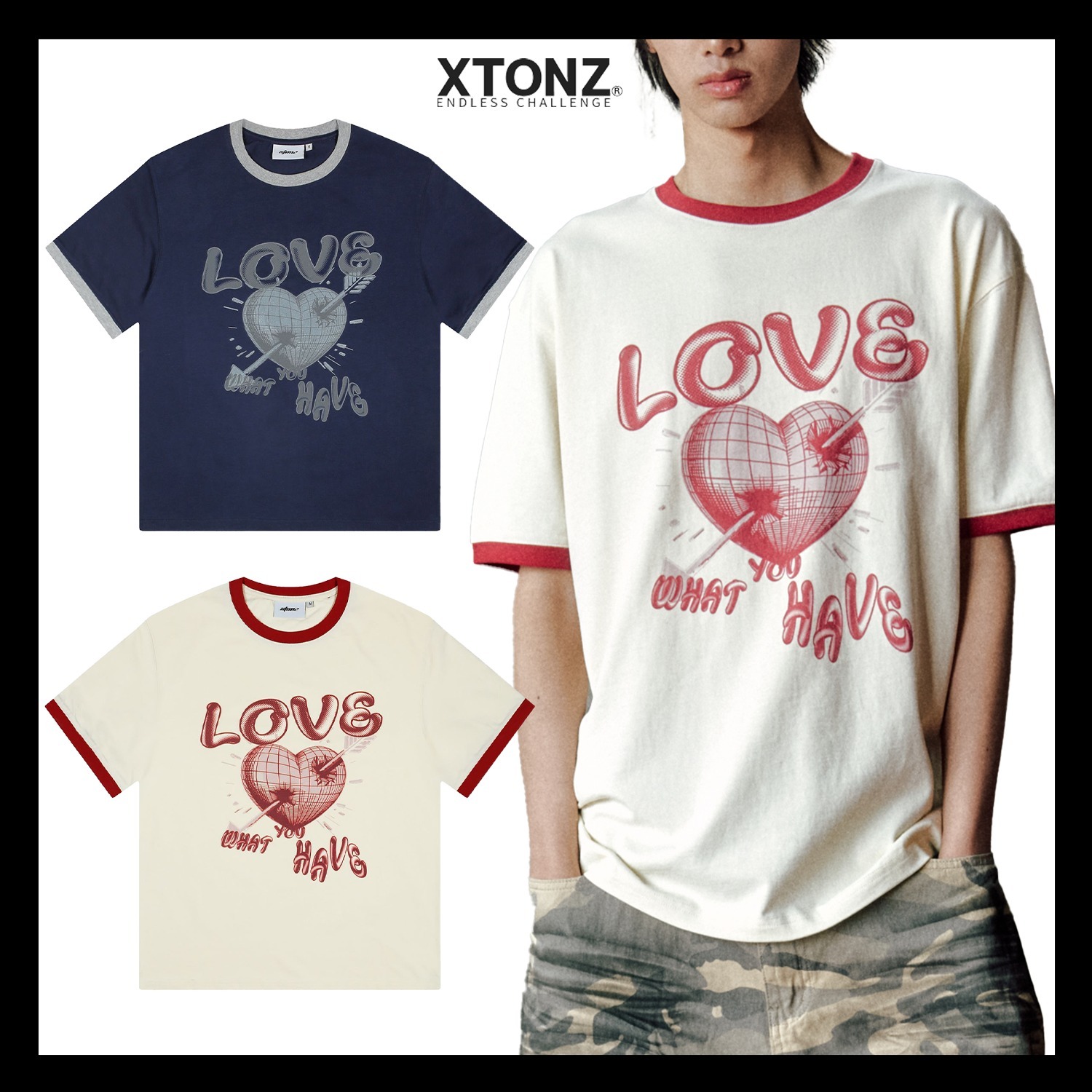 【XTONZ】Pierce Basic Ringer T-Shirt 半そで Tシャツ