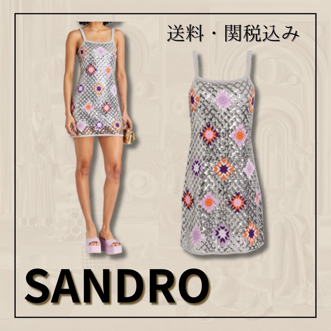 関税込み＊SANDRO＊かぎ針編み&オープンニット ミニワンピース