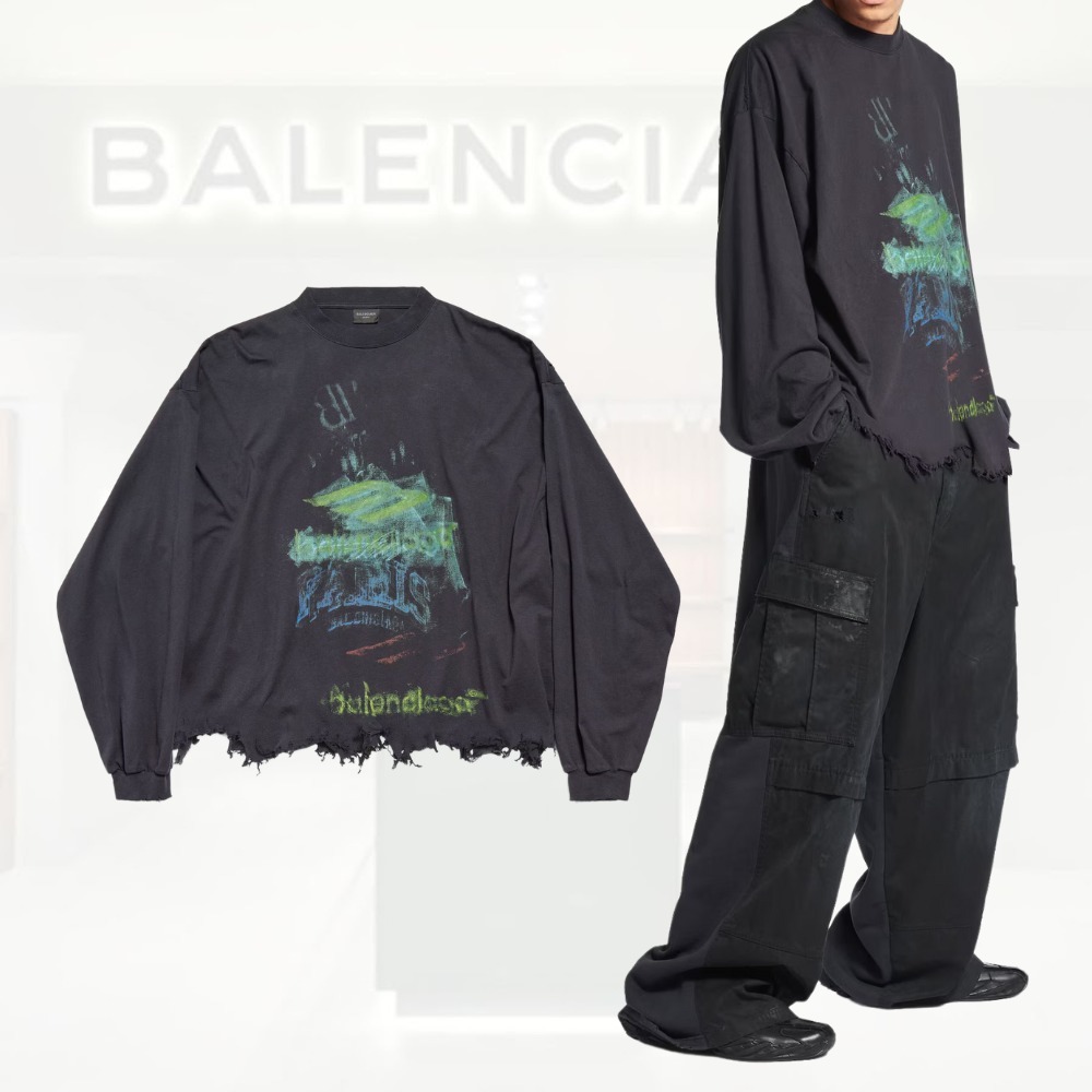 送料込+BALENCIAGA+Diy Imprint Cropped ロングスリーブ Tシャツ