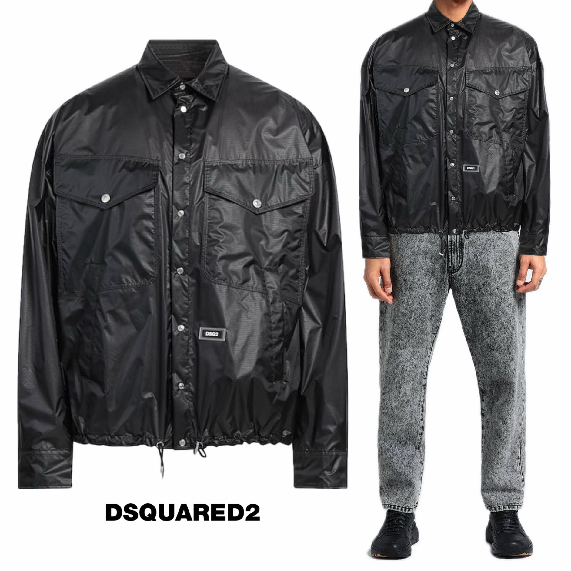 DSQUARED2 ナイロン シャツ風ジャケット 長袖 ブラック/関税込