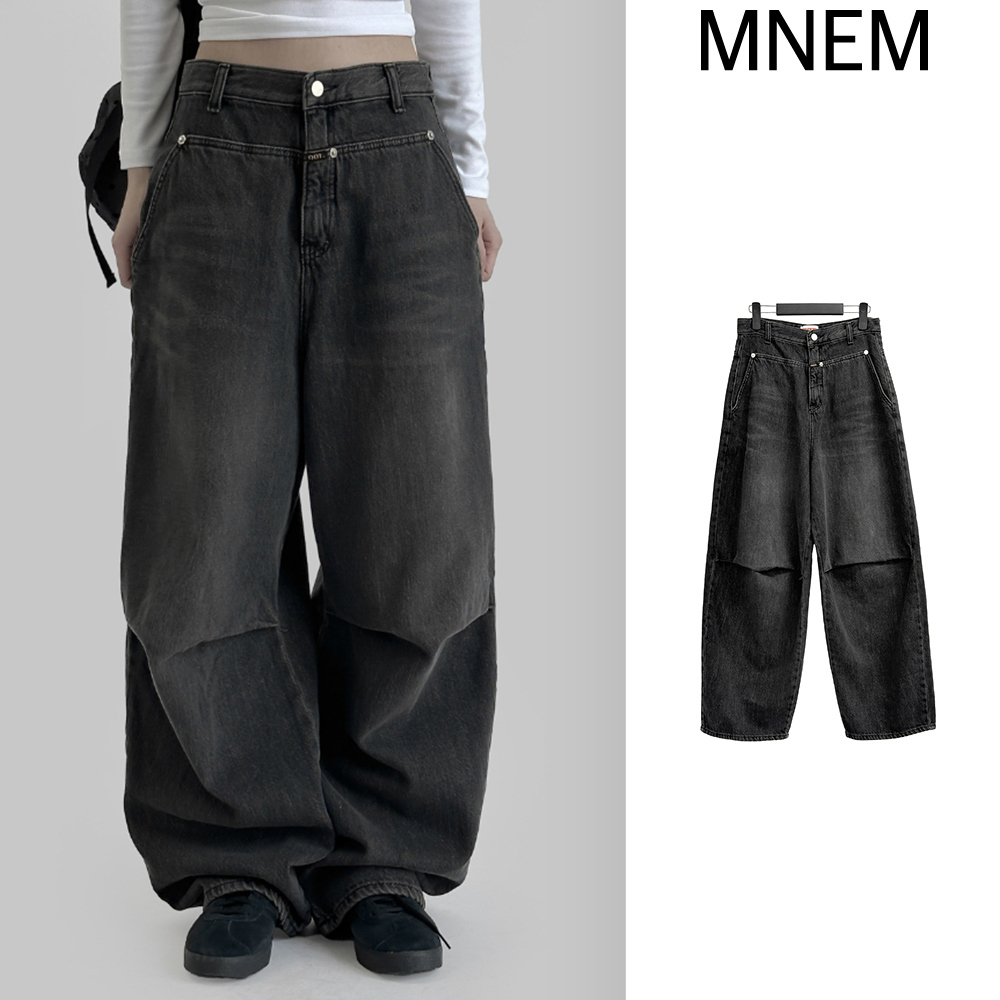 【mnem】Cut pin tuck wide denim