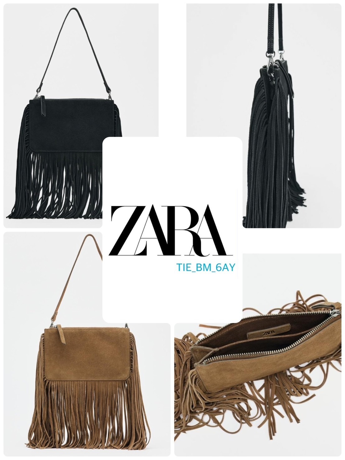 スペイン発送 ZARA フリンジ付きミニスエードクロスボディバッグ