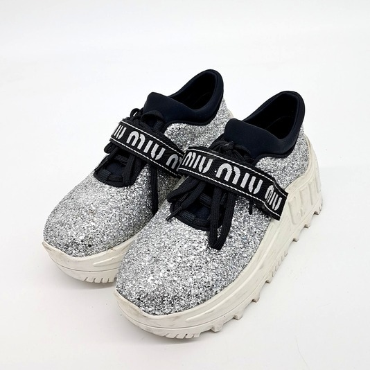 MiuMiu●レディースグリッターフラットフォームスニーカー