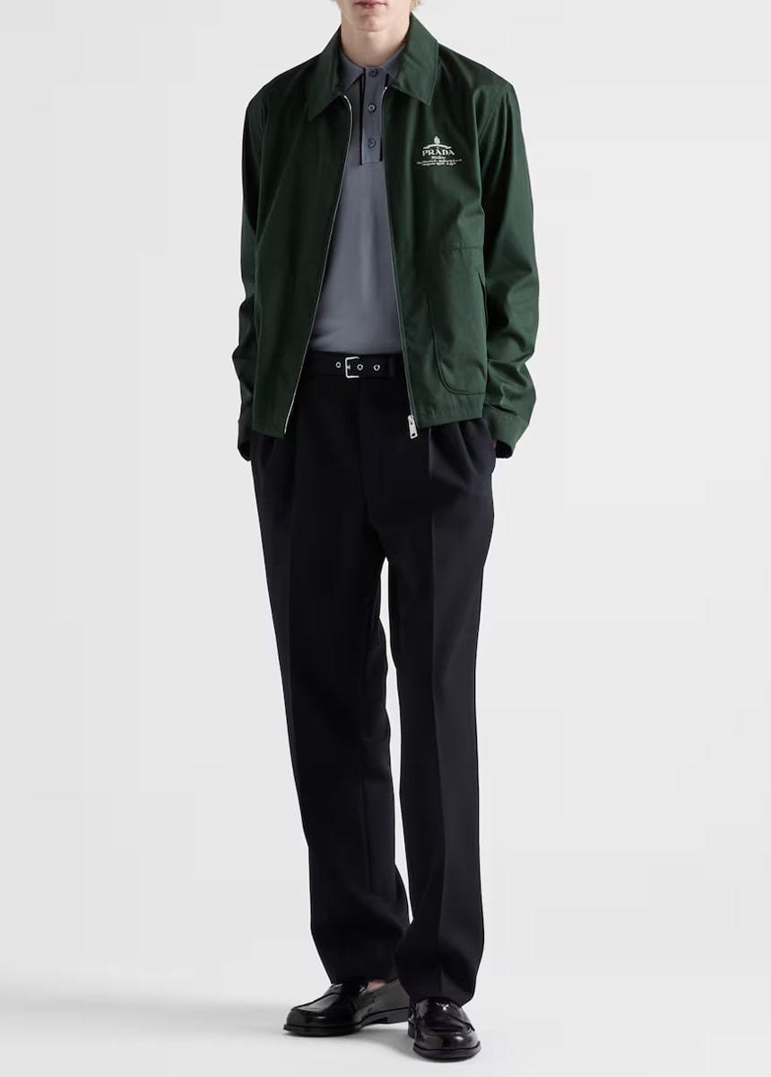 【PRADA】シャツカラー キッドモヘア ブルゾンジャケット ブラック シルクxレザー ブルゾンジャケット | PRADA