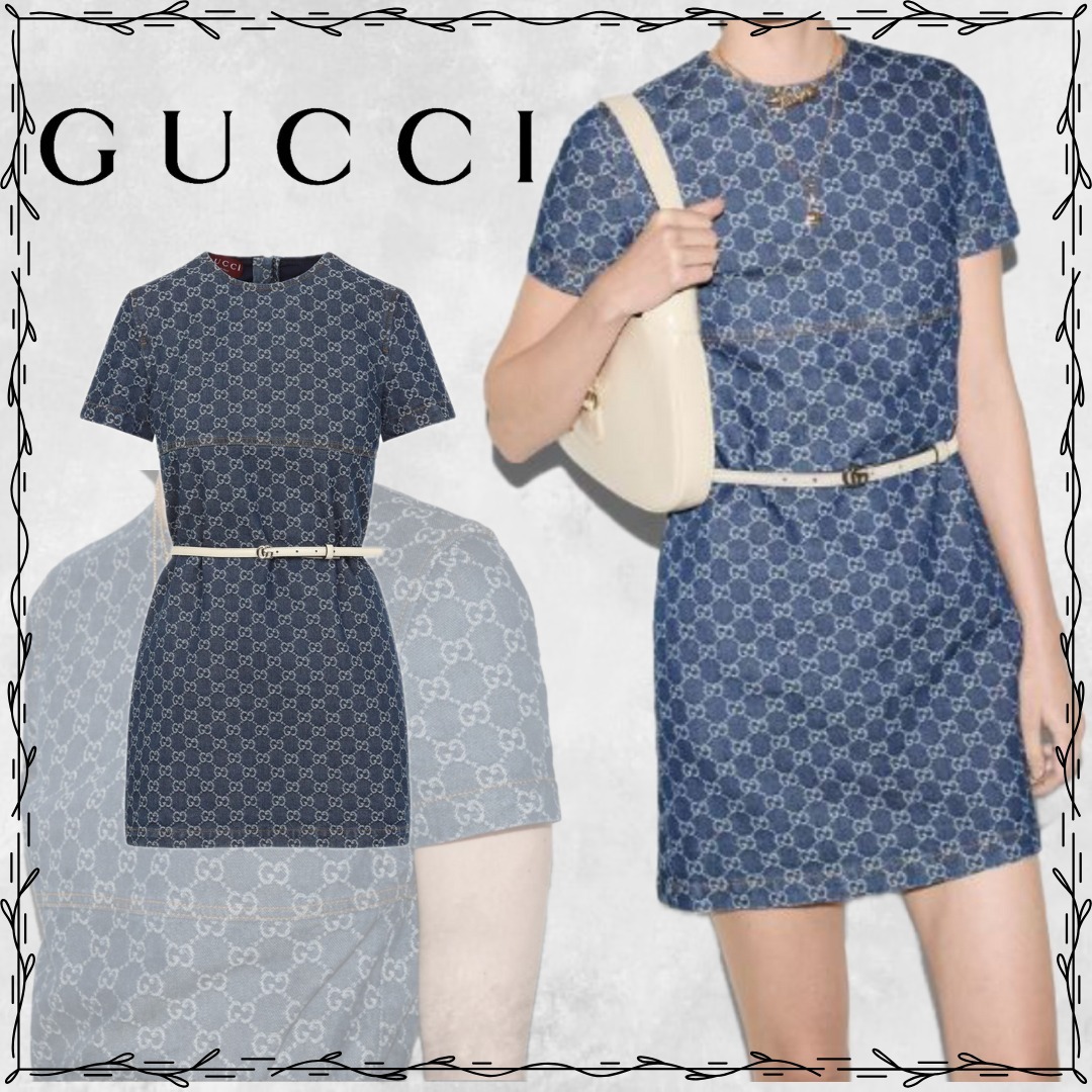 新作♪【GUCCI】 GG ベルト付き 半袖 ミニドレス 818219XDC9H