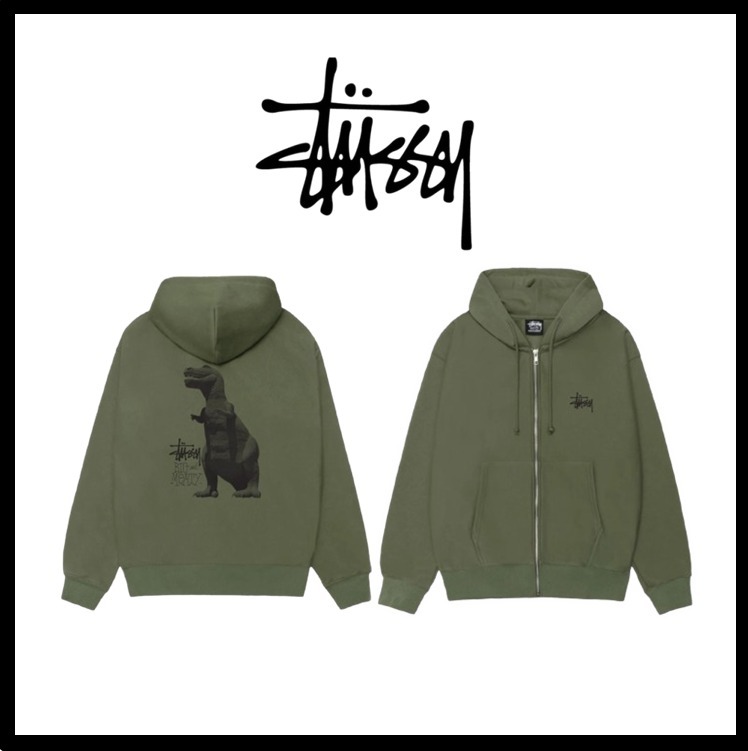 ★関税込★Stussy★Stussy Big & Meaty Zip Hoodie★Olive★