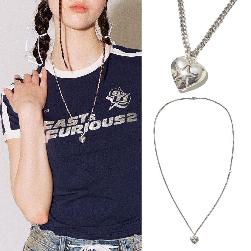 LOTSYOU★韓国★人気★Chubby Heart Star Necklace ネックレス