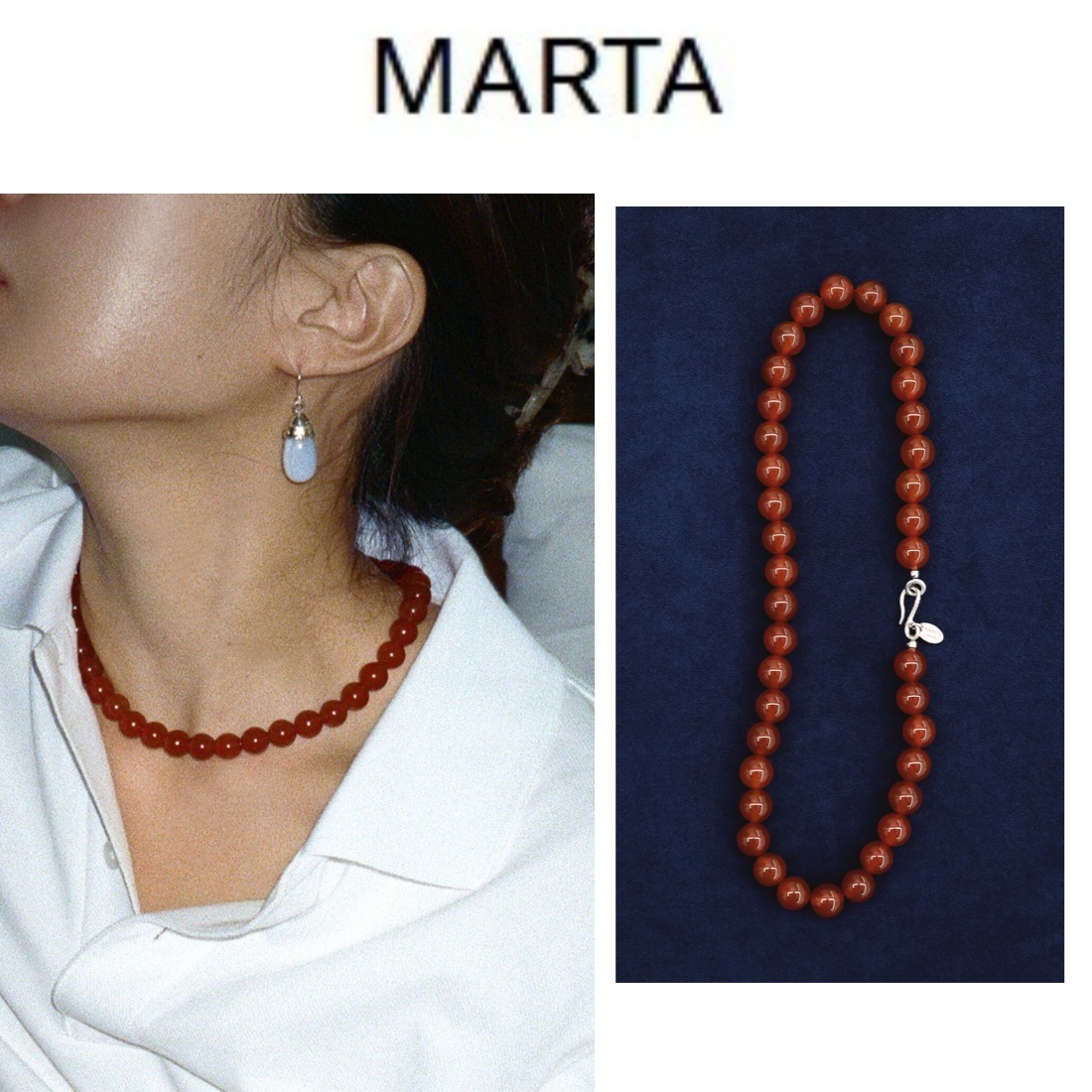 [韓国の人気ジュエリー] 925 silver. Carnelian necklace (10mm)