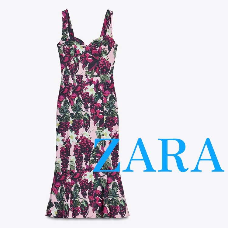 【ZARA】フラワープリント ゴデットワンピース 0085/128/116