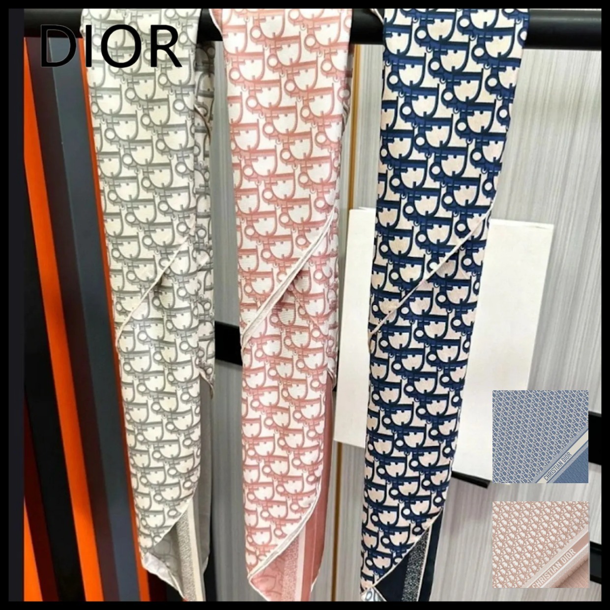 【Dior】即発送♪70 スクエアスカーフ ネイビー
