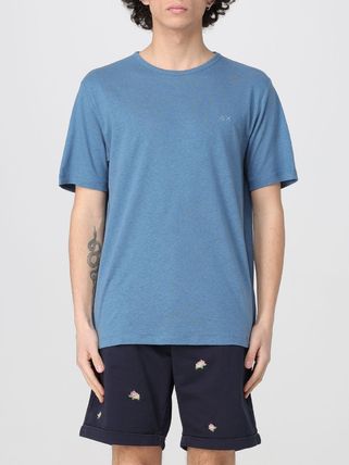Tシャツ・カットソー SUN 68 Men T Shirts A35133 07 Blue Navy Blue T-shirt With Sun68 Logo Print - Kids | Solid SUN68