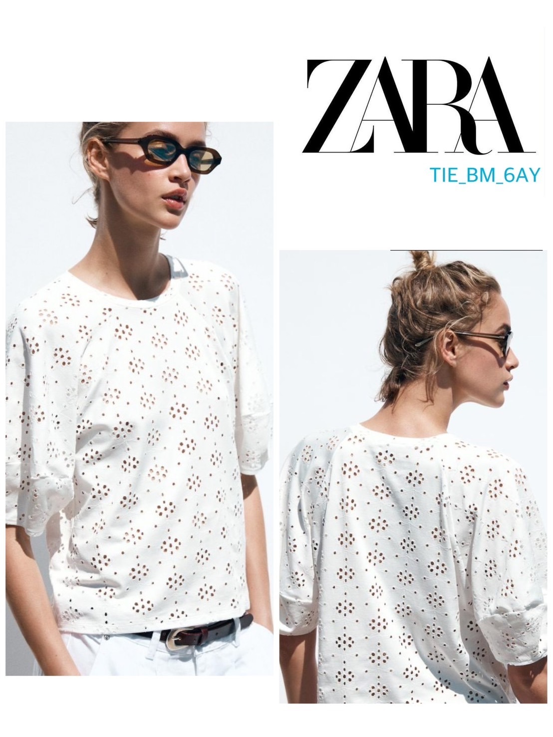 スペイン発送 ZARA パンチング刺繍Tシャツ 上品カジュアル 新作