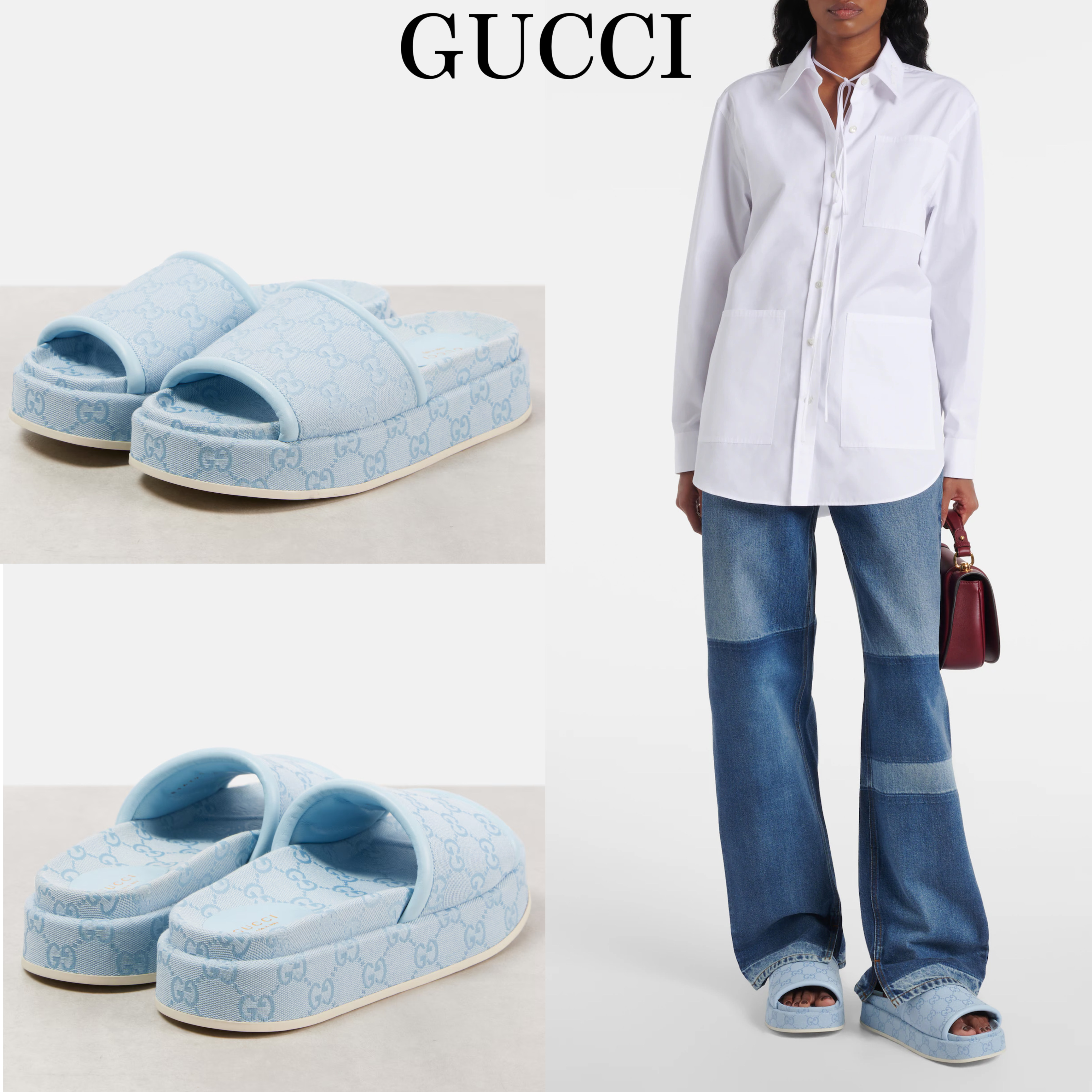 海外限定*GUCCI* クラリスGG キャンバスフラットミュール ブルー