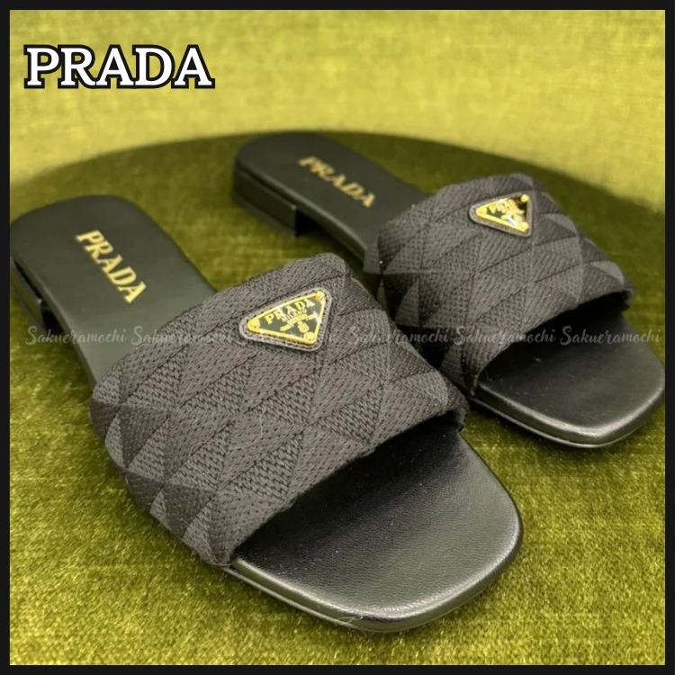 【PRADA】ローヒールスリッパ lady's ロゴあり blackカラー