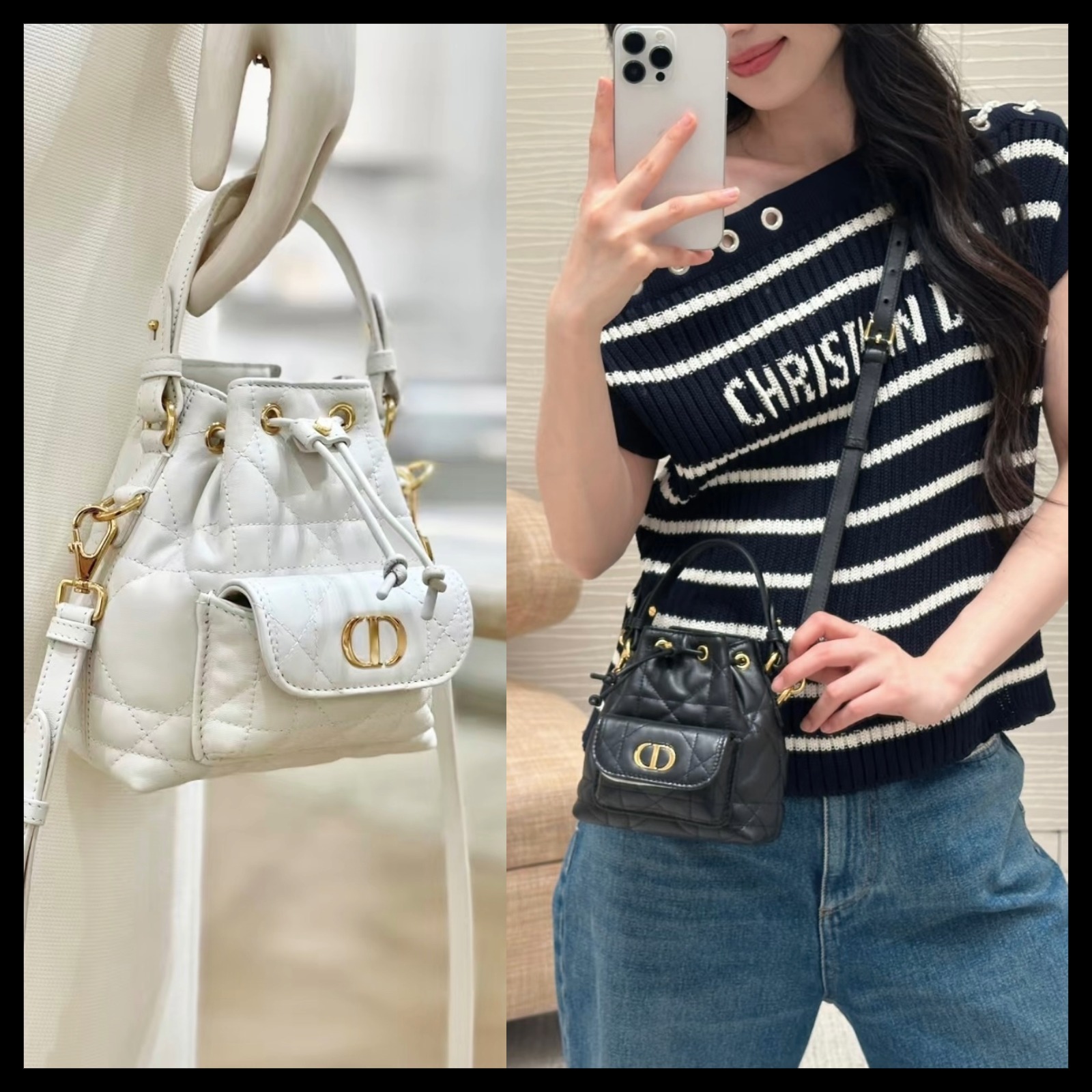 【ゴールドCDで高級感◎】Dior★Dior Caro Nanoバケットバッグ