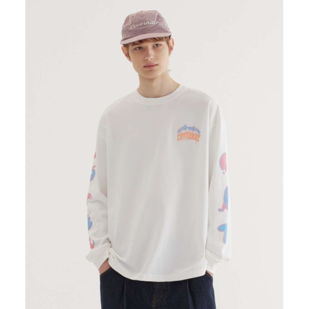 Tシャツ・カットソー COVERNAT Wave Graphic Long Sleeve White