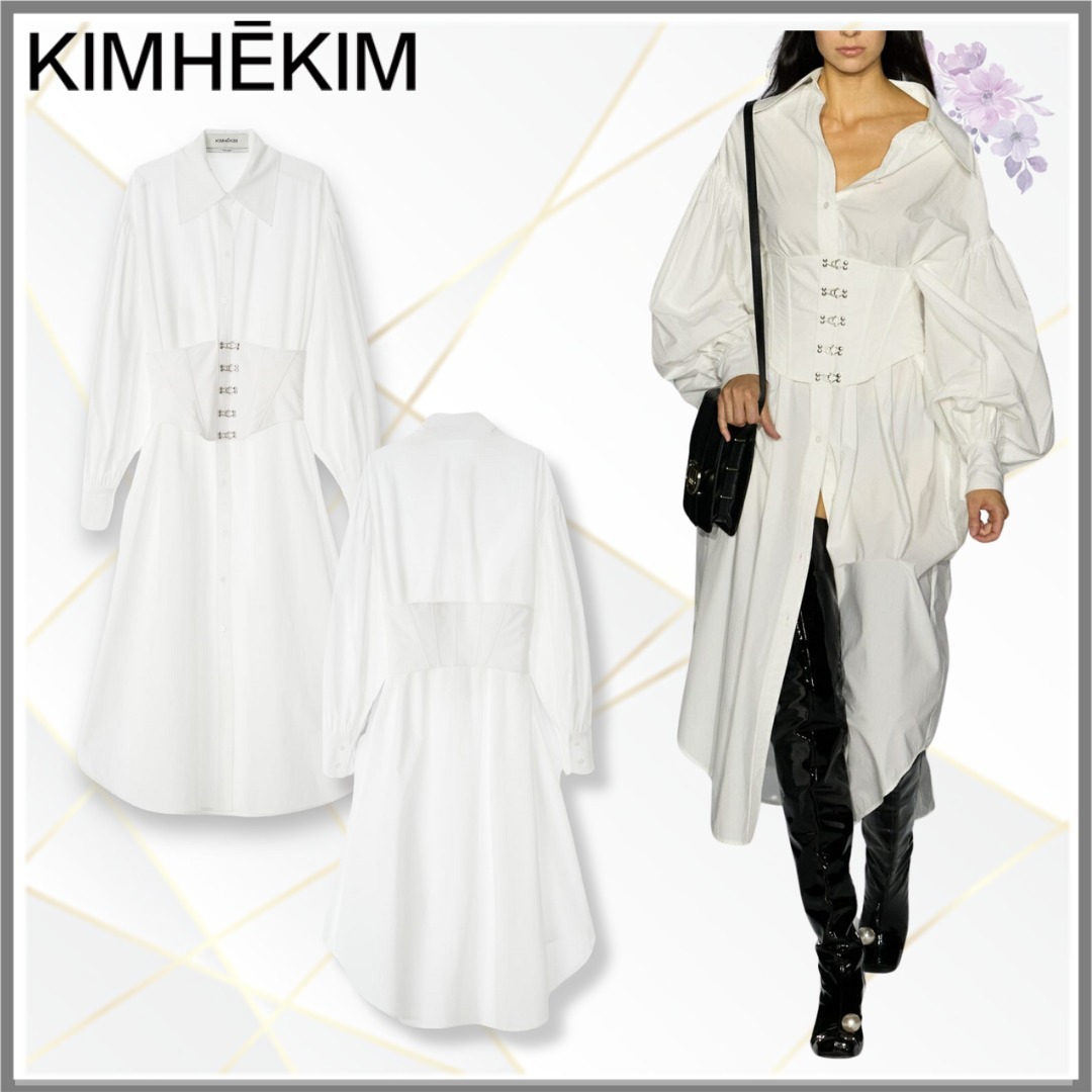 【KIMHEKIM】コルセットレイヤードコットンマキシシャツドレス