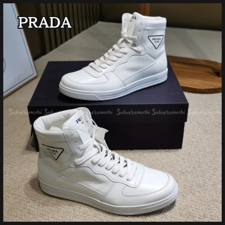 【PRADA】ハイトップスニーカー men's フルレザー whiteカラー