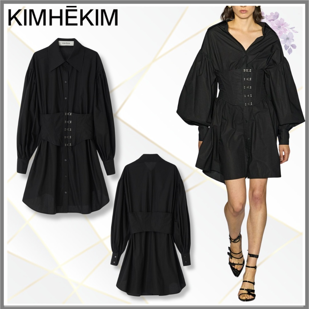 【KIMHEKIM】コルセットレイヤードコットンミニシャツドレス