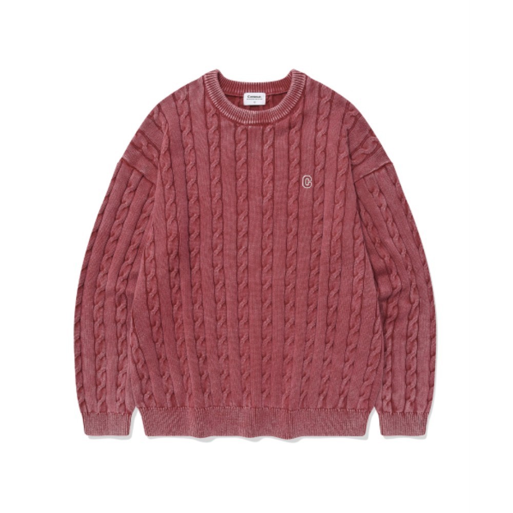 スウェット・トレーナー COVERNAT C Logo Cable Stonewashed Crewneck Knit Deep Red