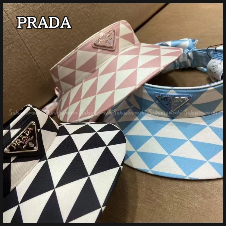 【PRADA】サンバイザー lady's ダイヤ柄 pink／black／blue