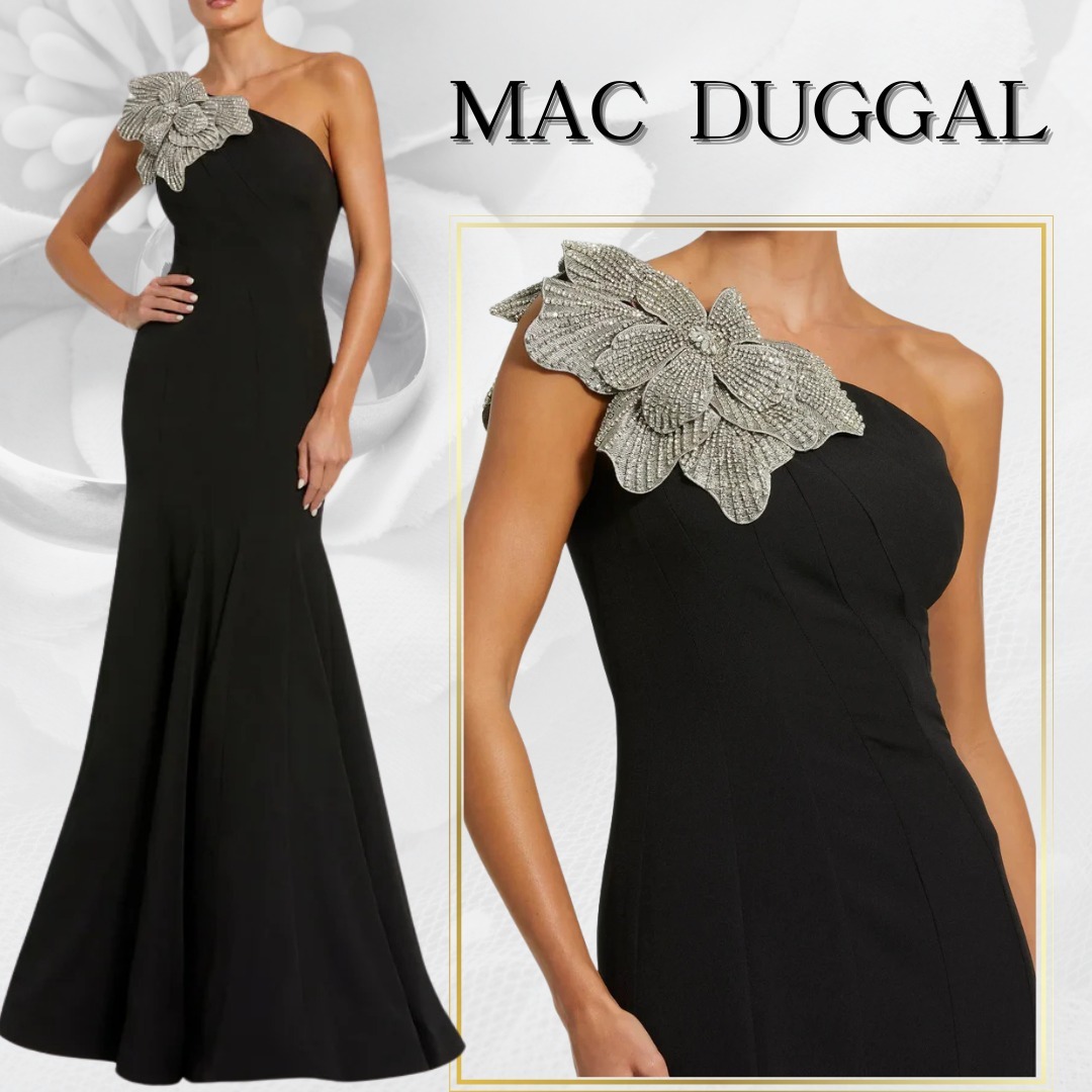 【MAC DUGGAL】ロングドレス ブラック ワンショルダー フラワー